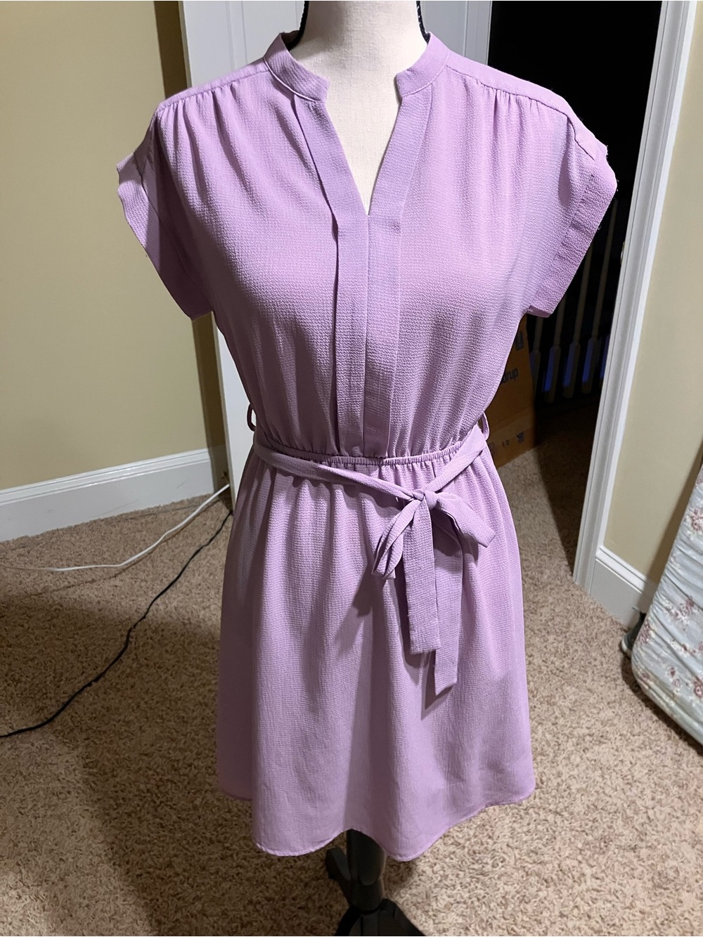 Monteau Lilac Short Sleeve Tie-Waist Mini Dress